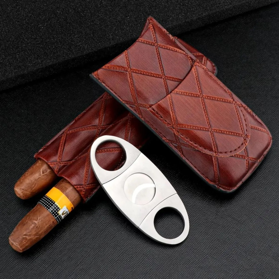 Case Bolsa Porta 2 Charutos P/ Viagem Couro E Cortador Inox são paulo